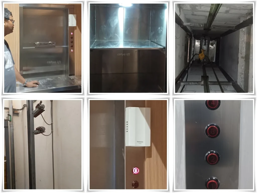 Pembuatan Lift Makanan 4 Lantai – 200 kg (Rawalumbu, Bekasi) 2 Commissioning & uji fungsi dumbwaiter 4 lantai – Rawalumbu