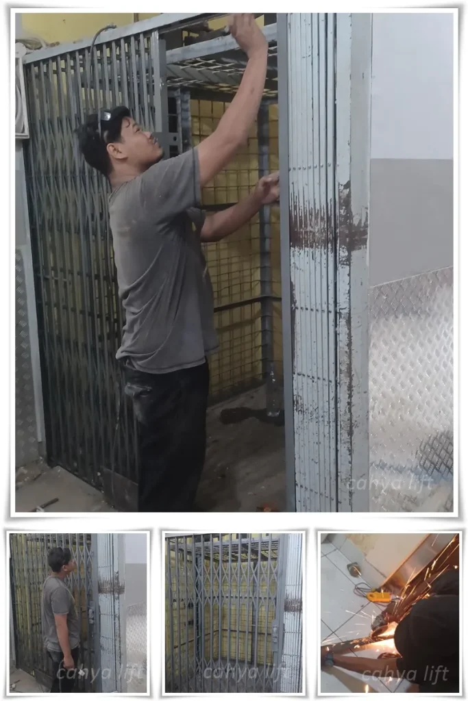 perbaikan pintu harmonika lift barang