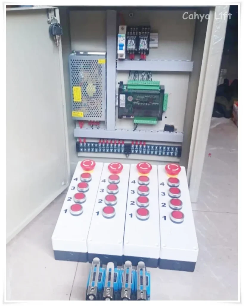 control plc limit level lift barang cahya lift